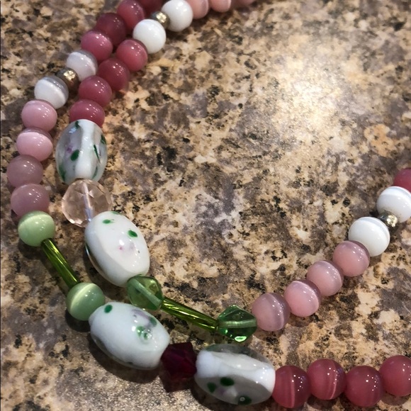 Handmade Summer Necklace - Pink, Green & White - Picture 6 of 6